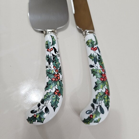 Sheffield Holly Red Berry Ceramic Handle Cake Pie Server Knife holiday Christmas - Picture 3 of 11
